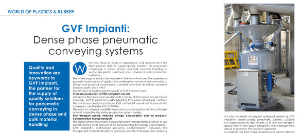 GVF Impianti: dense phase pneumatic conveying systems on TecnAlimentaria International Magazines