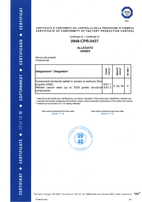 Certificazione EN 1090-1:2009 per esecuzione di strutture di acciaio e di alluminio